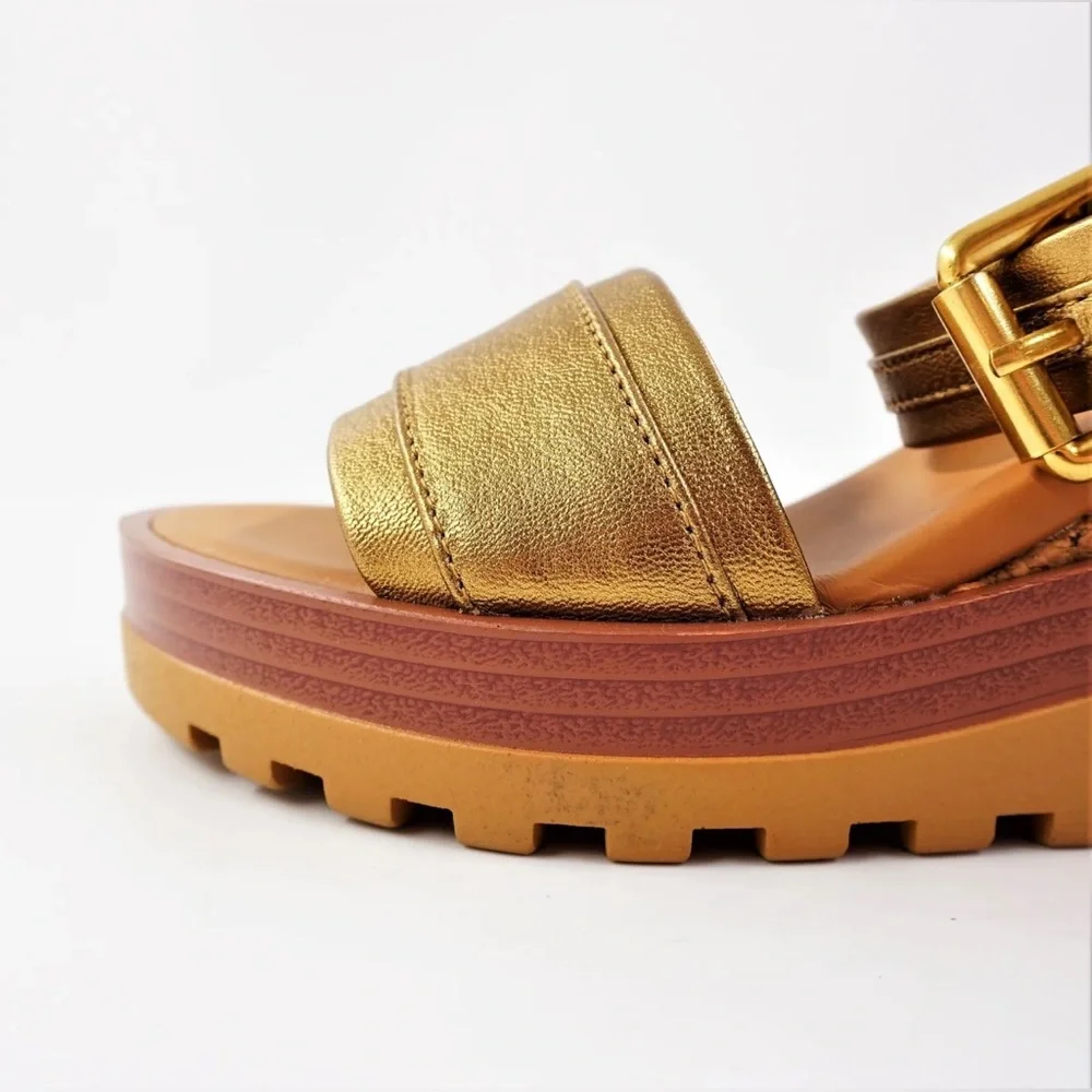 NIB See By Chloe Goat MD Sand Robin Gold Leather Platform Wedge Sandals 6 US - Picture 9 of 16